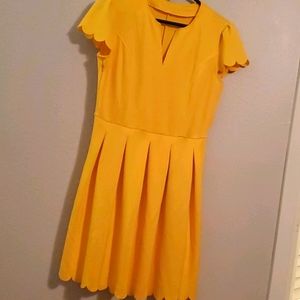 Cute V Neck Sweet Scallop Pleated Skater Dress